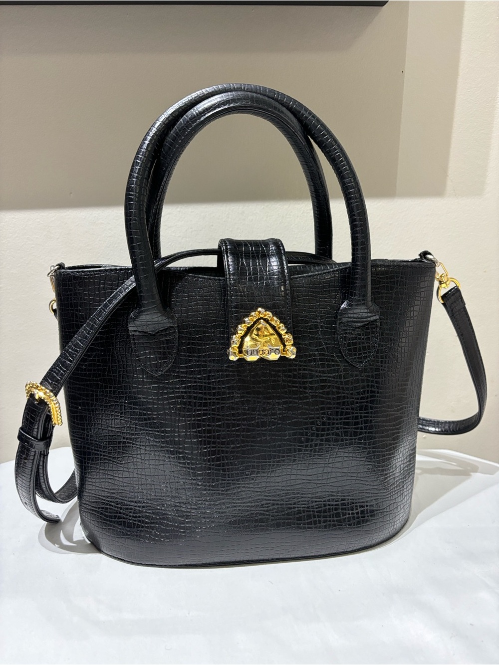 Vintage Ungaro Top-Handle Bag with removable adjustable Strap with Gold Accent